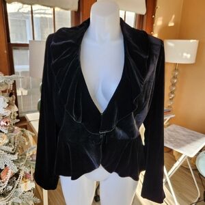 Vintage Liz Claiborne Velvet Ruffle Collar Peplum Waist Jacket - Size 16 - EUC